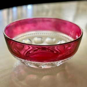 KINGS CROWN, RUBY RED FLASHING, THUMBPRINT, GLASS BOWL, FROM MID-20TH CENTURY.